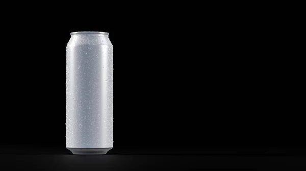 水滴を持つ1つの白い灰色のアルミニウム冷缶の3D画像 黒を背景に — ストック写真