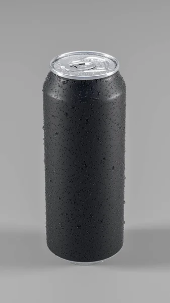 水滴と黒アルミニウム冷缶の3D画像 光の隔離された背景にとどまる — ストック写真