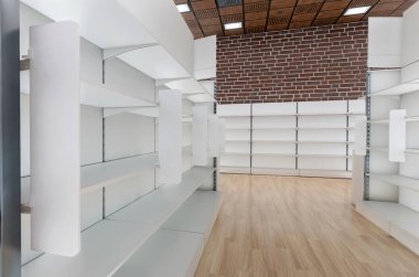 Premium süpermarketin içindeki market raflarındaki durdurucuların 3 boyutlu yakın çekim görüntüsü