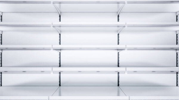 3D крупным планом изображение пустых полок с полками говорящих и ценников
.