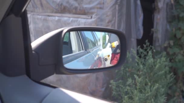 Material Primer Plano Del Retrovisor Lateral Del Coche — Vídeos de Stock