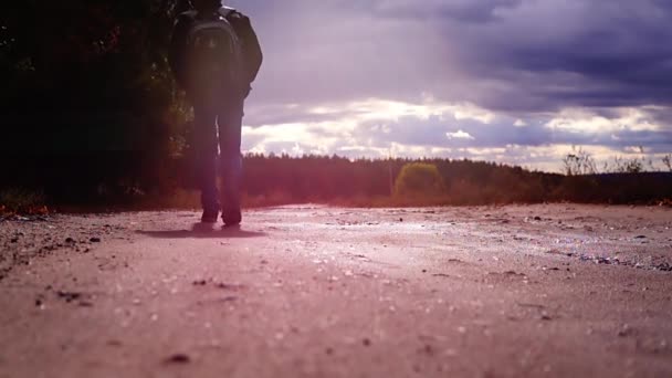 Cropped Footage Kid Walking Rural Road Alone ロイヤリティフリーのストック動画
