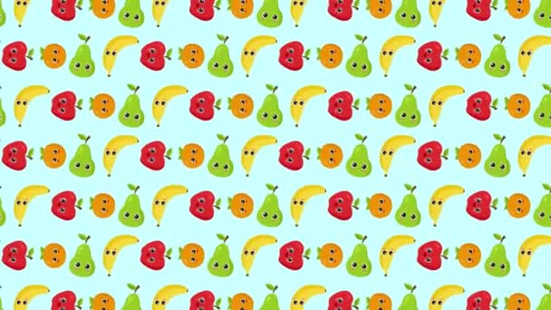 Animated Background Moving Fruits Blue Background — Stock Video