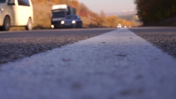 Riprese Panoramiche Della Strada Asfaltata Nel Parco Autunnale — Video Stock