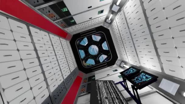 国際宇宙ステーション内の3Dレンダリング 島の狭い回廊 — ストック動画