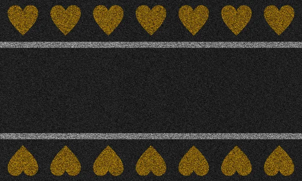 Boyalı kalpleri ve çizgili asfalt arka plan — Stok fotoğraf