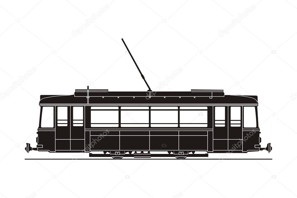 black tram silhouette