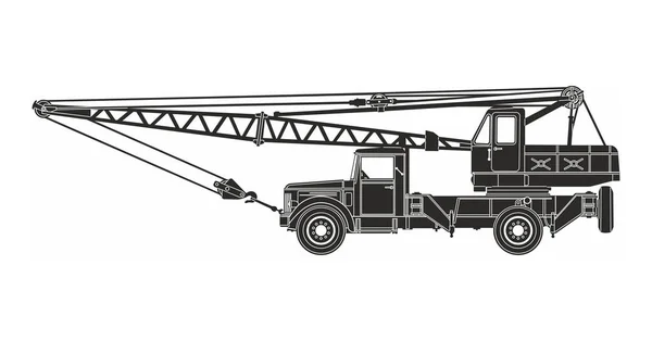 Черный грузовик кран на белом фоне — стоковый вектор