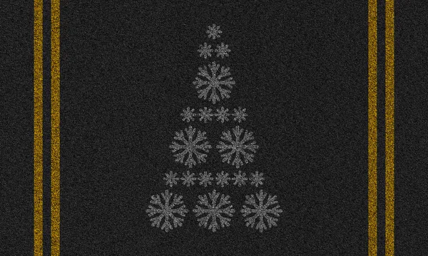 Άσφαλτο Φόντο Χριστουγεννιάτικο Δέντρο Φτιαγμένο Από Νιφάδες Χιονιού — Φωτογραφία Αρχείου