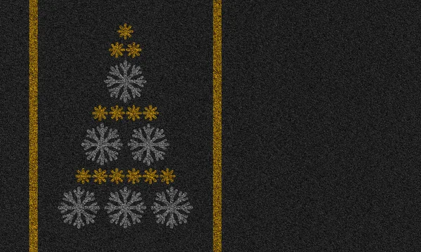 沥青背景用雪花做的圣诞树 — 图库照片
