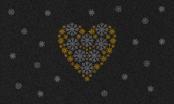 Άσφαλτο Φόντο Καρδιά Από Νιφάδες Χιονιού — Φωτογραφία Αρχείου