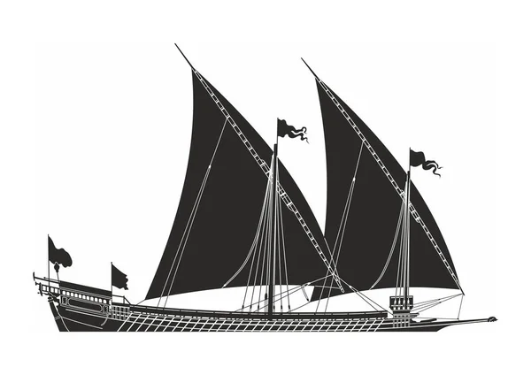 Beyaz Arka Planda Siyah Yelkenli Gemi — Stok Vektör