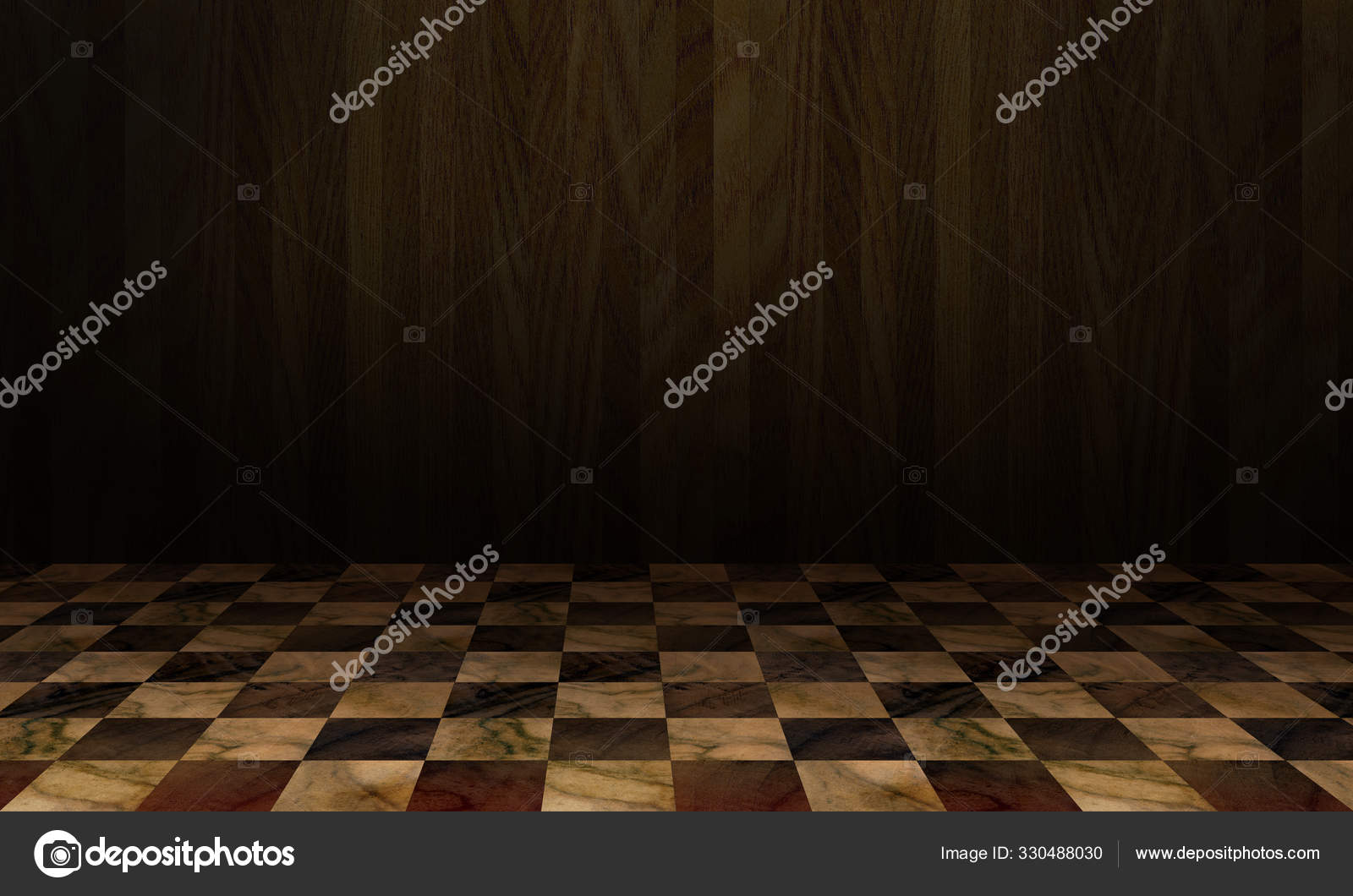 Empty Interior Stage Black White Chess Floor Stock Photo