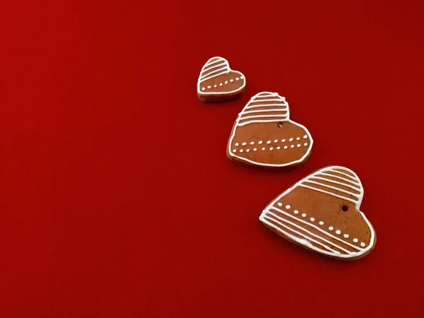 Group Ornamented Heart Shaped Gingerbreads — Stock Photo, Image