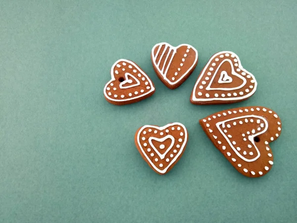 Group Ornamented Heart Shaped Gingerbreads — Stock Photo, Image