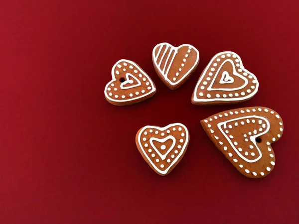Group Ornamented Heart Shaped Gingerbreads — Stock Photo, Image