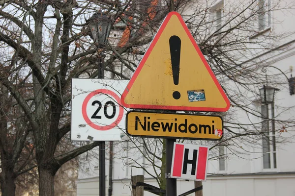 Road Signs Poland Early Spring Day Photo Taken Canon 550D — Stock Photo, Image
