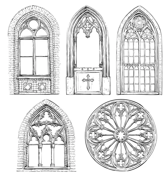 Colección de puertas vintage dibujadas a mano — Archivo Imágenes Vectoriales