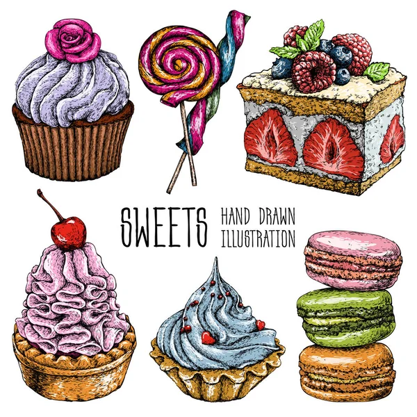 Jeu d'illustration Bonbons et gâteaux — Image vectorielle