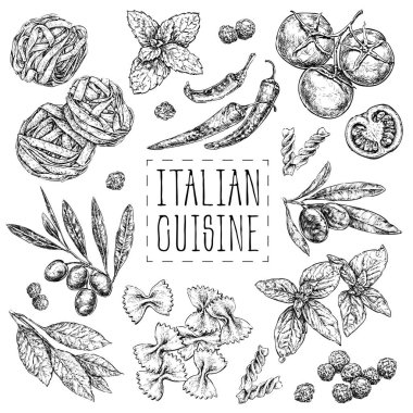 Vintage tarzı İtalyan mutfağı malzemeler 