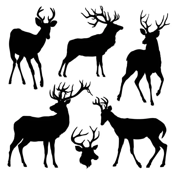 Ensemble silhouette de cerf — Image vectorielle