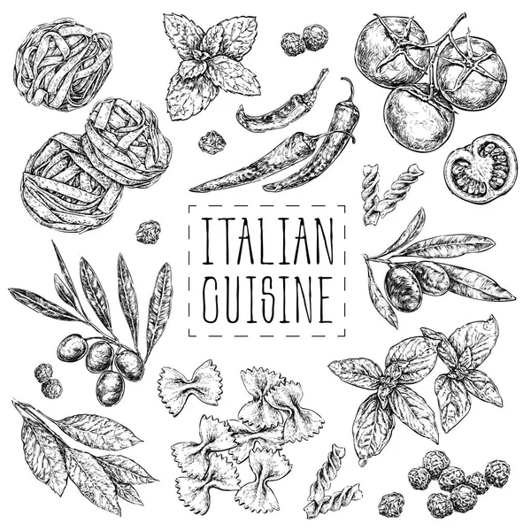 Vintage style Italian cuisine ingredients — Stock Vector