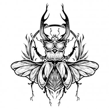 Stag-beetle tattoo. psychedelic, zentangle style. vector illustration clipart