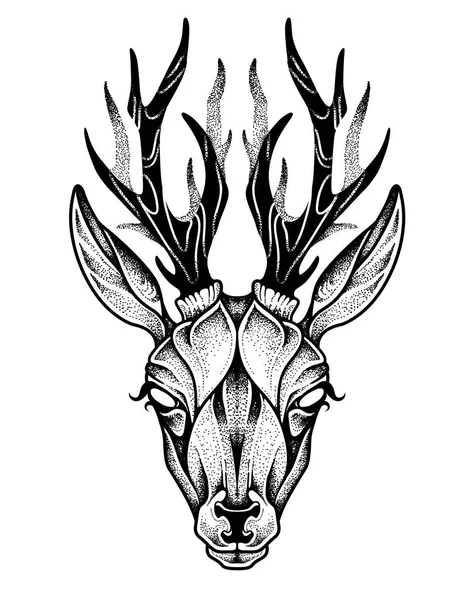 Deer Head Tattoo Psychedelic Vector — Stock Vector