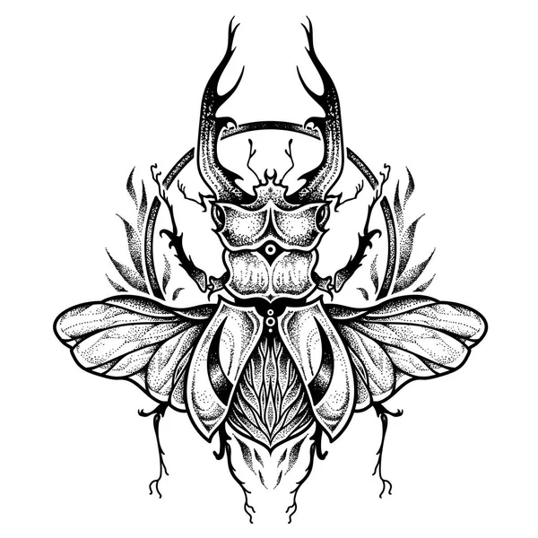 Tatuagem Escaravelho Psicodélico Estilo Zentangle Ilustração Vetorial — Vetor de Stock