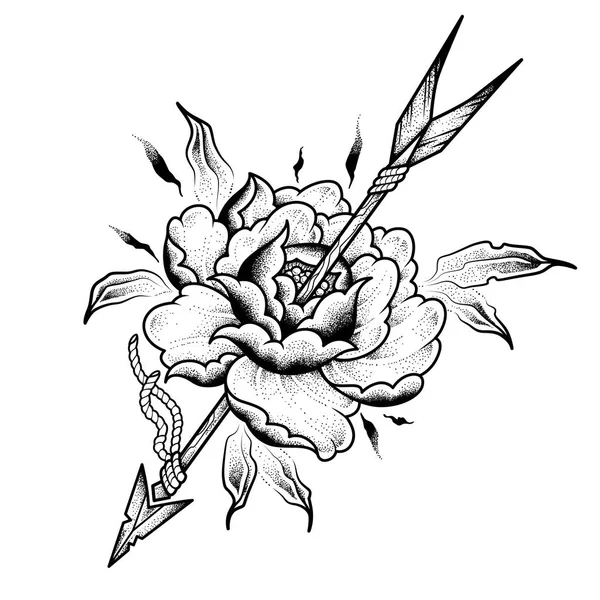 Flor Com Uma Seta Desenho Tatuagem Ilustração Vetorial Isolada Sobre — Vetor de Stock