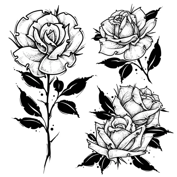 Rózsa Tattoo Dot Munka Vektoros Illusztráció Stock Vektor