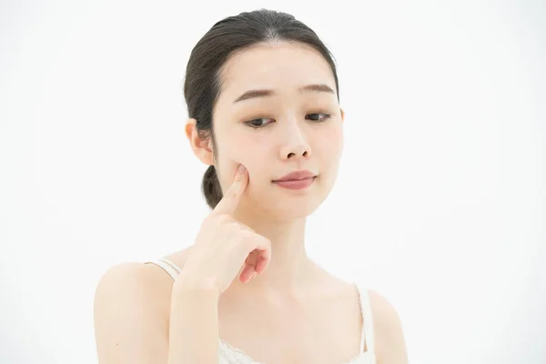 Young Asian Woman Suffering Rough Skin Caused Stress — Stock Photo, Image