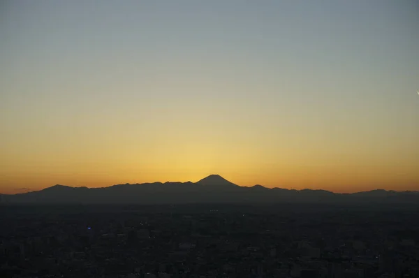 Paysage Urbain Soirée Avec Des Silhouettes Tokyo Mont Fuji — Photo
