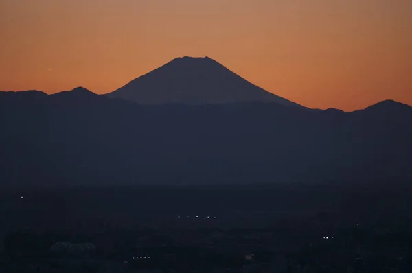 Paysage Urbain Soirée Avec Des Silhouettes Tokyo Mont Fuji — Photo