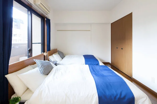 Woonslaapkamer Interieur Huis Met Voorbereid Bed Slapen — Stockfoto