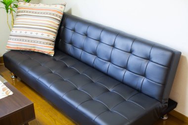 Temiz ve rahatlatıcı bir oturma odasında kanepe ve yastıklar