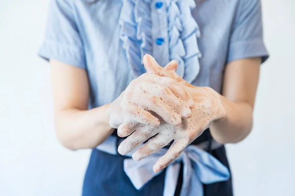 Close Photo Washing Hands Carefully Sufficient Amount Hand Soap — Stock Photo, Image