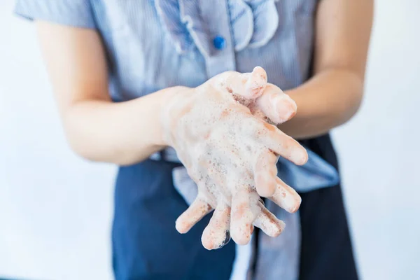 Close Photo Washing Hands Carefully Sufficient Amount Hand Soap — Stock Photo, Image