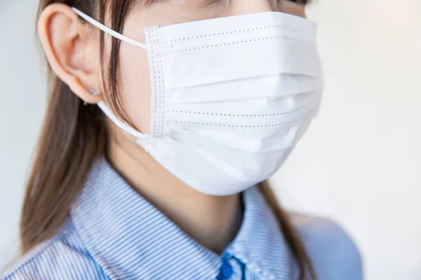 Asian woman wearing mask from nose to chin to prevent droplet infection