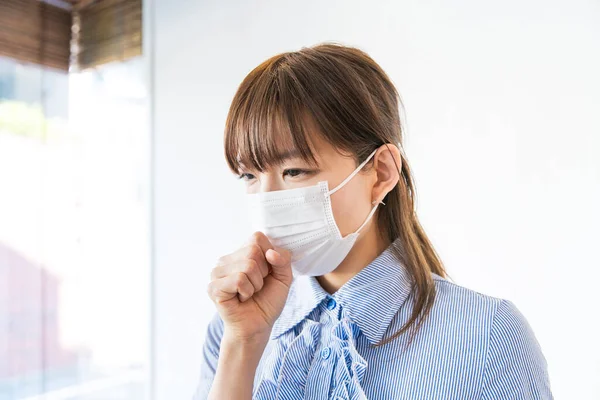Young Asian Woman Coughing One Hand Mouth — Stock Photo, Image