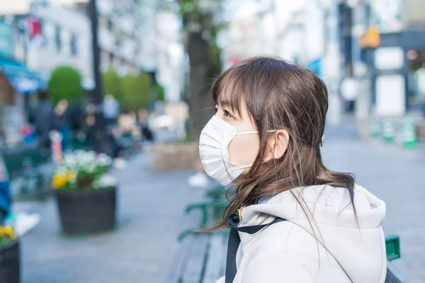 Femme Asiatique Portant Masque Nez Menton Pour Prévenir Infection Par — Photo