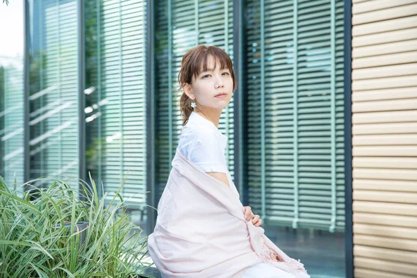 Asian Japanese Young Woman Slightly Depressed Look Outdoors — Stock Photo, Image