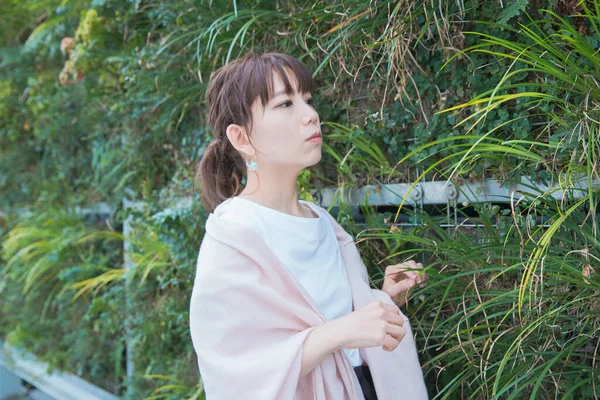 Asian Japanese Young Woman Slightly Depressed Look Outdoors — Stock Photo, Image