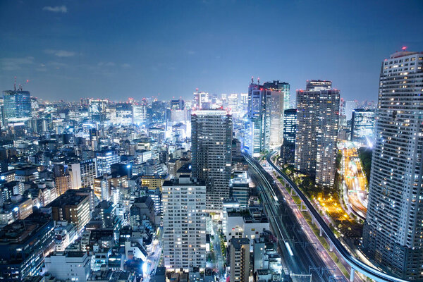 A landscape photo that overlooks the night view of a Japanese city