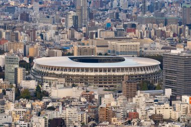A distant view of the Japan National Stadium in Tokyo completed in 2019 clipart