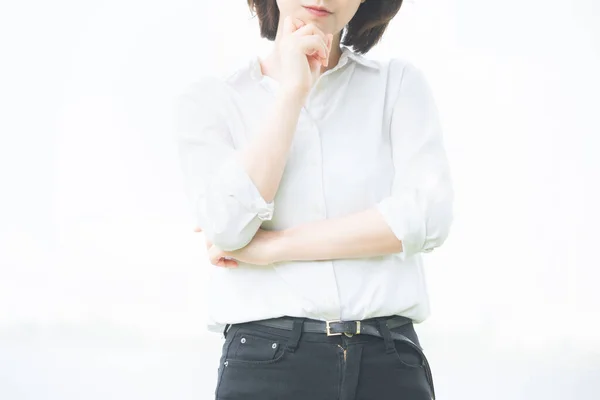 Asiática Japonesa Mujer Joven Con Una Expresión Preocupada Ansiosa Aire — Foto de Stock