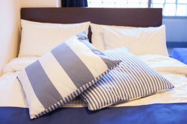 Koltuktaki yastıklar temiz ve rahatlatıcı oturma odasında.