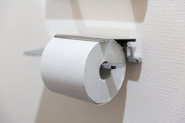 Papel Higiênico Instalado Banheiro Apartamento Com Paredes Brancas — Fotografia de Stock
