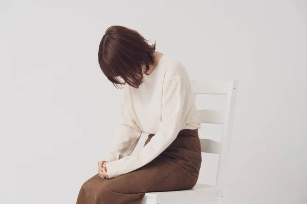 Asian Young Woman Depressed Lowered Hide Her Face Her Hair — Stock Photo, Image