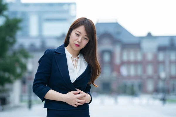 Asian Japanese Young Female Employee Troubled Expression — Stock Photo, Image